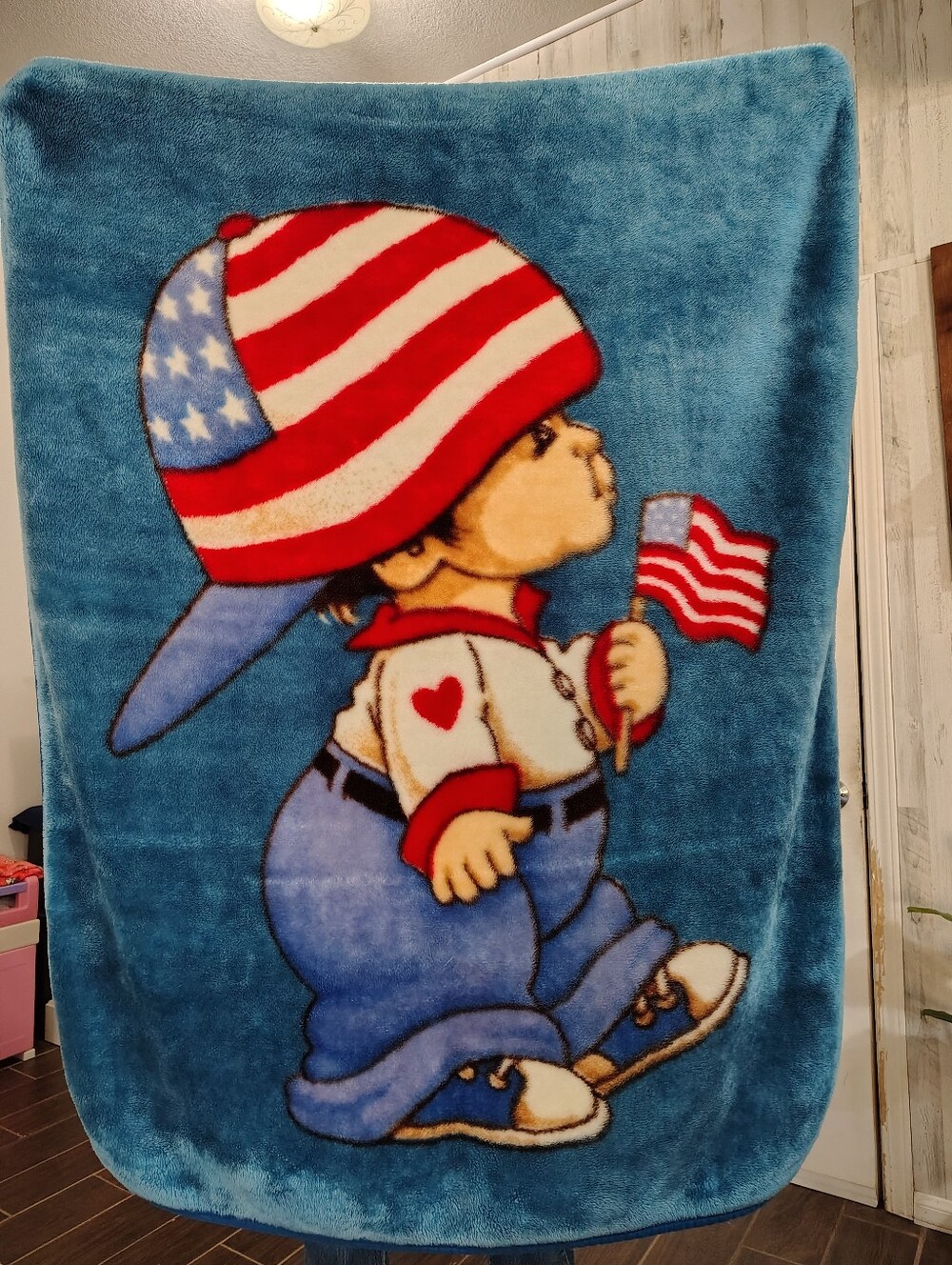 VTG 90s Y2K USA American Flag Blue Grunge Baggy Jeans Cartoon Boy Thick Blanket